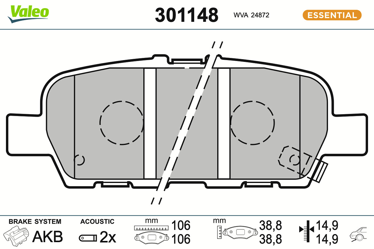 Jeu de 4 plaquettes de frein VALEO ref. 301148